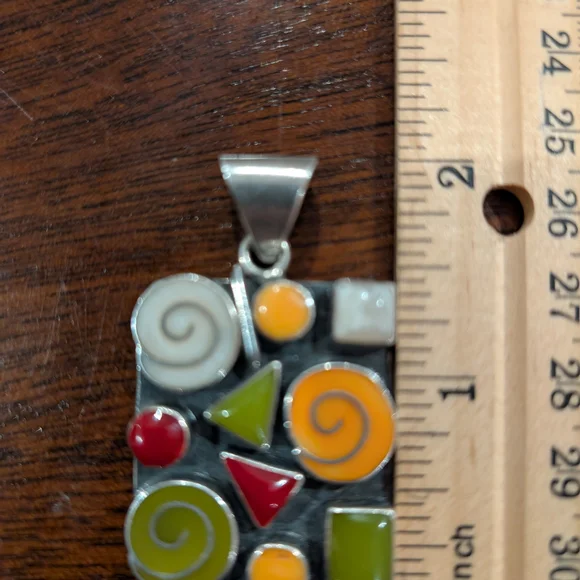 Vintage Mexican Sterling Silver Enamel Pendant – Bold & Unique Statement Piece - Picture 4 of 7
